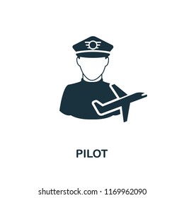 Pilot icon. Monochrome style design from professions collection. UI. Pixel perfect simple pictogram pilot icon. Web design, apps, software, print usage.