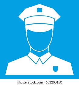 Pilot icon white isolated on blue background vector illustration