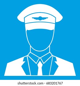 Pilot icon white isolated on blue background vector illustration