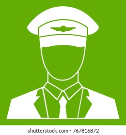 Pilot icon white isolated on green background. Vector illustration