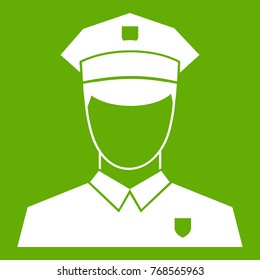 Pilot icon white isolated on green background. Vector illustration