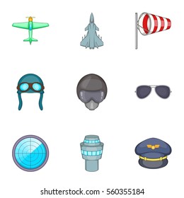 Pilot icons set. Cartoon illustration of 9 pilot vector icons for web