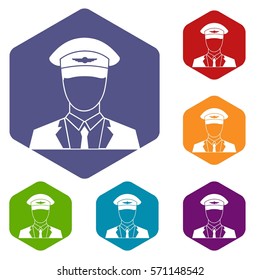 Pilot icons set rhombus in different colors isolated on white background