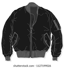 Pilot jacket. Bomber. Vector illustration of male pilot jacket on white.