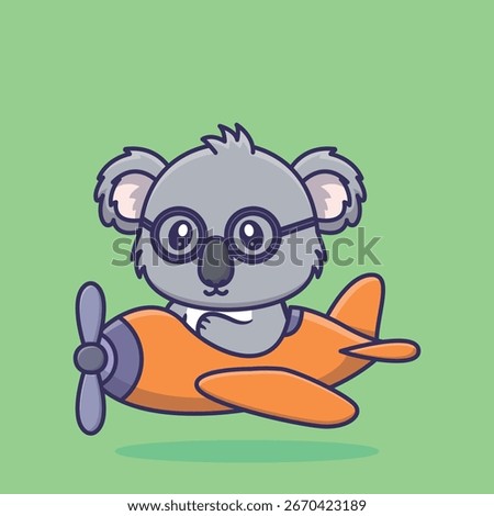 Pilot Koala Bear with Glasses Flying an Airplane Adorable Cartoon Mascot Character Ready for an Air Travel Adventure