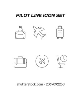 Conjunto de iconos de la línea piloto. Ilustración moderna de gran calidad para banners, volantes y sitios web. Ataques editables del avión, asiento de pasajeros, equipaje, maleta

