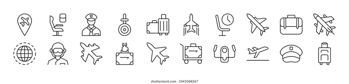 Pilot Line icons collection. Editable stroke. Simple linear illustration for web sites, newspapers, articles book