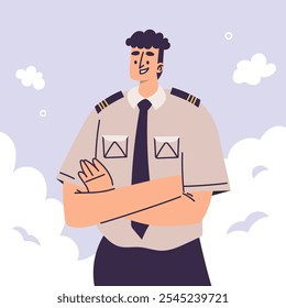 Personagem do Homem Piloto em Uniforme com Ilustração de Vetor de Laço