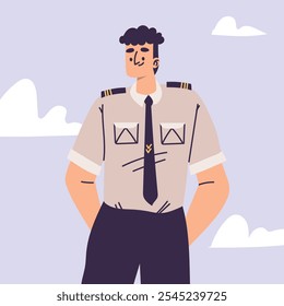 Personagem do Homem Piloto em Uniforme com Ilustração de Vetor de Laço