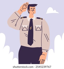 Personagem do Homem Piloto em Uniforme com Ilustração de Vetor de Laço