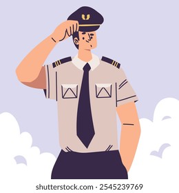 Personagem do Homem Piloto em Uniforme com Ilustração de Vetor de Laço