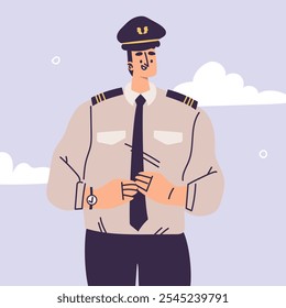 Personagem do Homem Piloto em Uniforme com Ilustração de Vetor de Laço