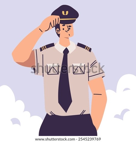 Pilot Man Character in Uniform with Tie Vector Illustration