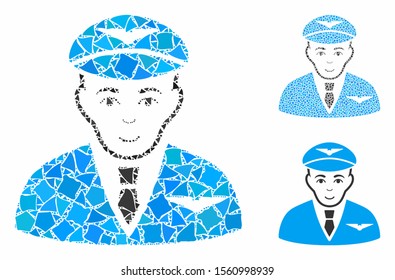 Pilot mosaic of tremulant items in various sizes and color tinges, based on pilot icon. Vector tuberous items are combined into mosaic. Pilot icons collage with dotted pattern.
