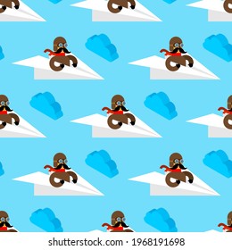 Pilot on paper aircraft pattern seamless