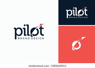 Pilot Paper Plane word mark letter O logotype lettering typography for Airplane Flight Airline Aircraft Aviation logo design