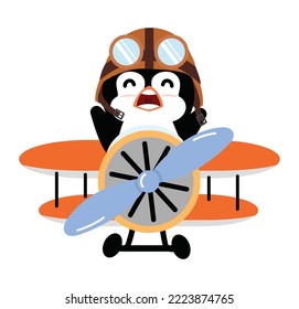 pilot penguin flying plane cartoon sign