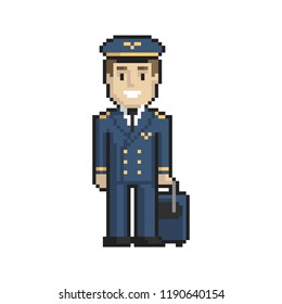 Pilot pixel art on white background. Vector illustration.