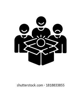 Pilot production black glyph icon. Focus group testing, new product presentation silhouette symbol on white space. Prototype manufacturing, expert quality assessment. Vector isolated illustration