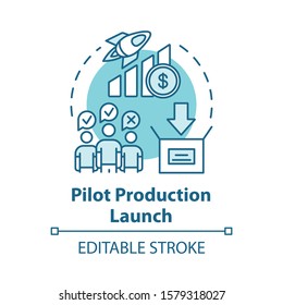 Pilot production launch concept icon. Startup. Strategic management. Business team. Collaboration. Start new business idea thin line illustration. Vector isolated outline drawing. Editable stroke