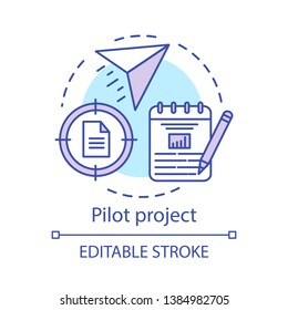 Pilot project concept icon. Startup. Business plan. Movement to goal. Start program. Strategic management idea thin line illustration. Vector isolated outline drawing. Editable stroke