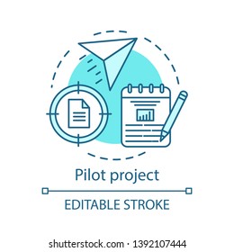 Pilot project concept icon. Startup. Business plan. Movement to goal. Start program. Strategic management idea thin line illustration. Vector isolated outline drawing. Editable stroke