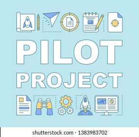 Pilot project word concepts banner. MVP launch. Business start. Prototype release. Presentation, website. Isolated lettering typography idea with linear icons. Vector outline illustration