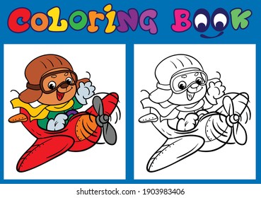 Pilot puppy. Coloring. Cartoon Vector Illustration.