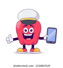 Pilot red bell pepper cartoon mascot character vector illustration design