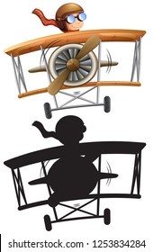 A pilot riding classic plane illustration