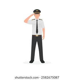 Pilot salute flat Vector illustration