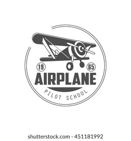 Pilot School Emblem Classic Style Vector Logo With Calligraphic Text On White Background