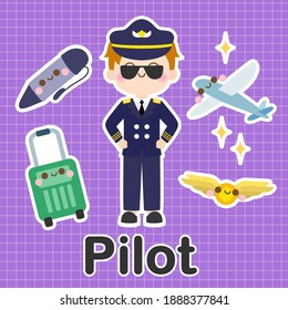 Piloto - Juego de ocupación lindo personaje de caricatura kawaii 