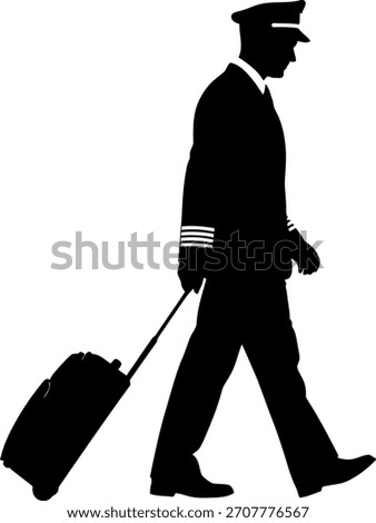 Pilot silhouette walking with luggage, aviation professional