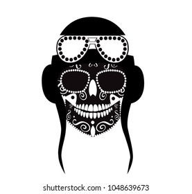Pilot skull, war, vector illustration