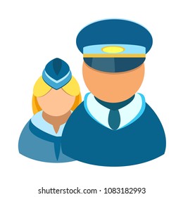 Pilot and stewardess isolated icon with white background