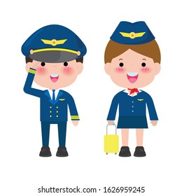 pilot and stewardess. officers and flight attendants Stewardesses  isolated on white background, pilot and air hostess Vector Illustration.