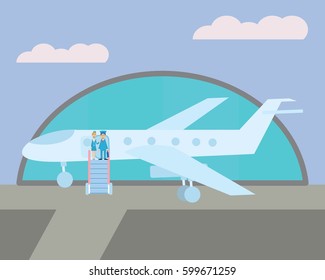 pilot and stewardess on Board the aircraft. vector illustration