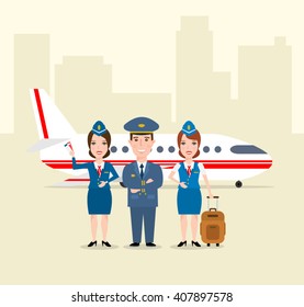 pilot and stewardess in uniform airplane in airport concept illustration