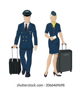 Pilot and stewardess in uniform on a white background - Vector illustration
