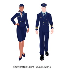 Pilot and stewardess in uniform on a white background - Vector illustration