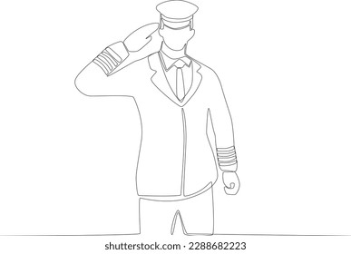 A pilot stood up while making a respectful gesture. Pilot and plane one-line drawing