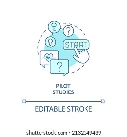 Pilot studies turquoise concept icon. Small experiment. Type of clinical trials abstract idea thin line illustration. Isolated outline drawing. Editable stroke. Arial, Myriad Pro-Bold fonts used