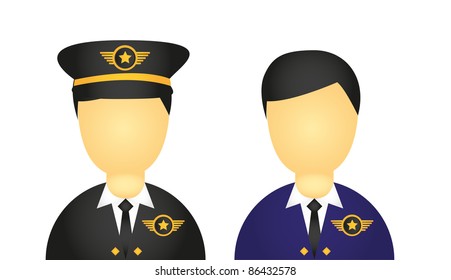 pilot with suit and hat icons isolated over white background. vector