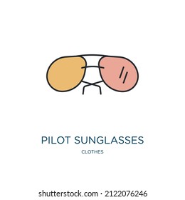 pilot sunglasses icon from clothes collection. Thin outline pilot sunglasses, sunglasses, glasses detailed offset lineal color icon isolated on white background. Line vector pilot sunglasses sign, 