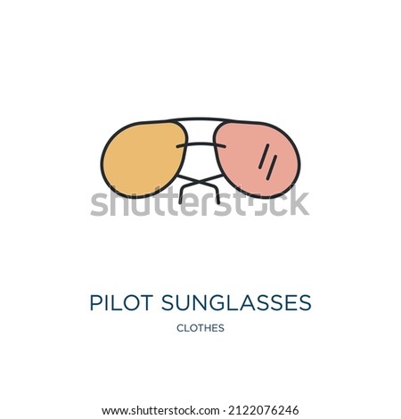 pilot sunglasses icon from clothes collection. Thin outline pilot sunglasses, sunglasses, glasses detailed offset lineal color icon isolated on white background. Line vector pilot sunglasses sign, 