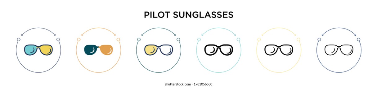 Pilot sunglasses icon in filled, thin line, outline and stroke style. Vector illustration of two colored and black pilot sunglasses vector icons designs can be used for mobile, ui, web