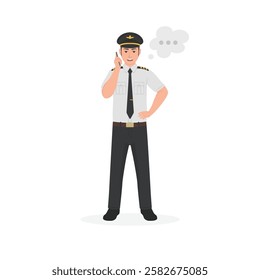 Pilot talking on phone Vector illustration