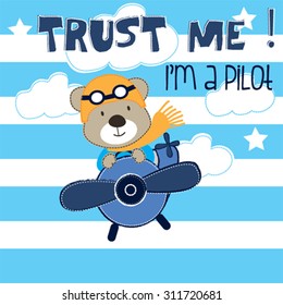 pilot teddy bear cartoon vector illustration