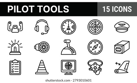 Pilot Tools Icons: Aviation Equipment and Controls for Flight Navigation and Safety